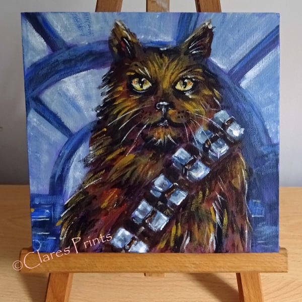 Chewbacca Cat Art Cat Original Acrylic Painting on Canvas OOAK Retro 