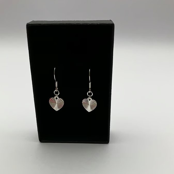 Silver Heart Drop Earrings