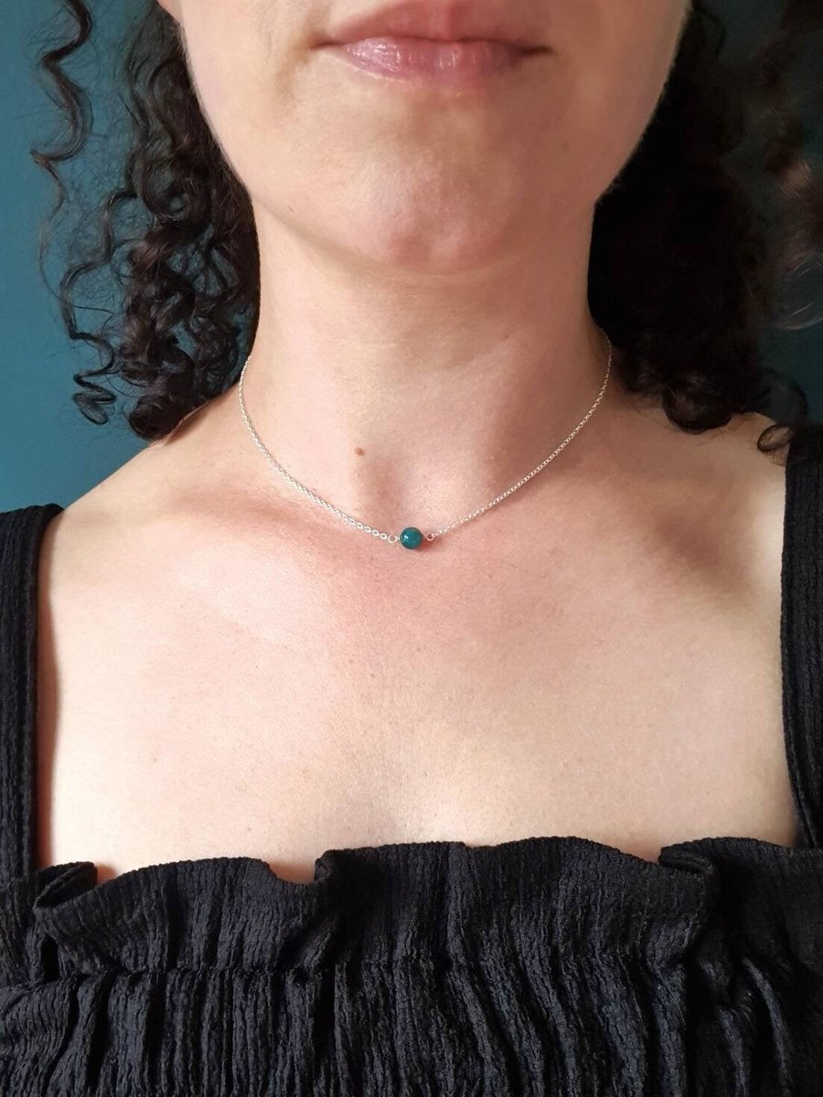 Minimalist apatite and sterling silver necklace