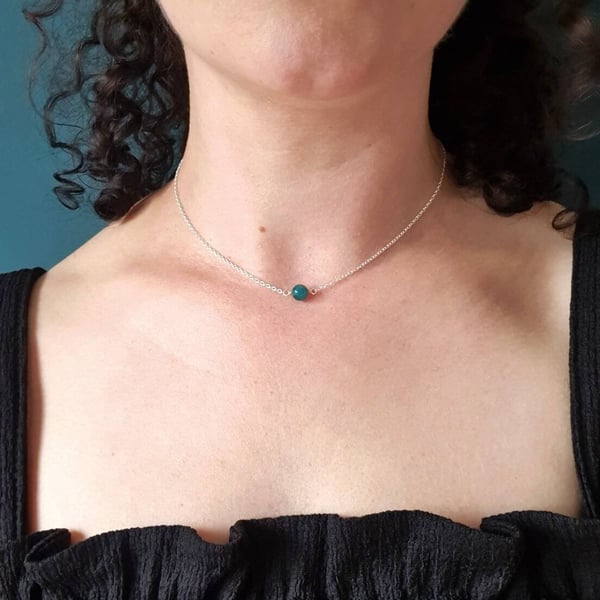 Minimalist apatite and sterling silver necklace