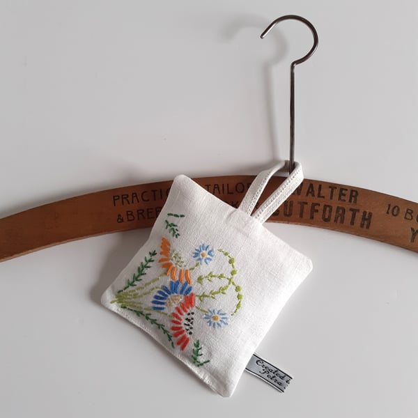 Vintage floral embroidery upcycled lavender bag