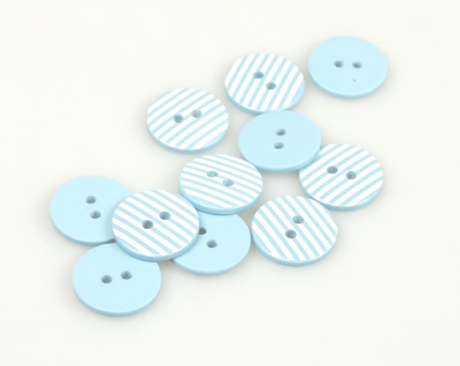Blue & White Stripe pattern, 18mm, Round Plastic buttons, sewing, crafts