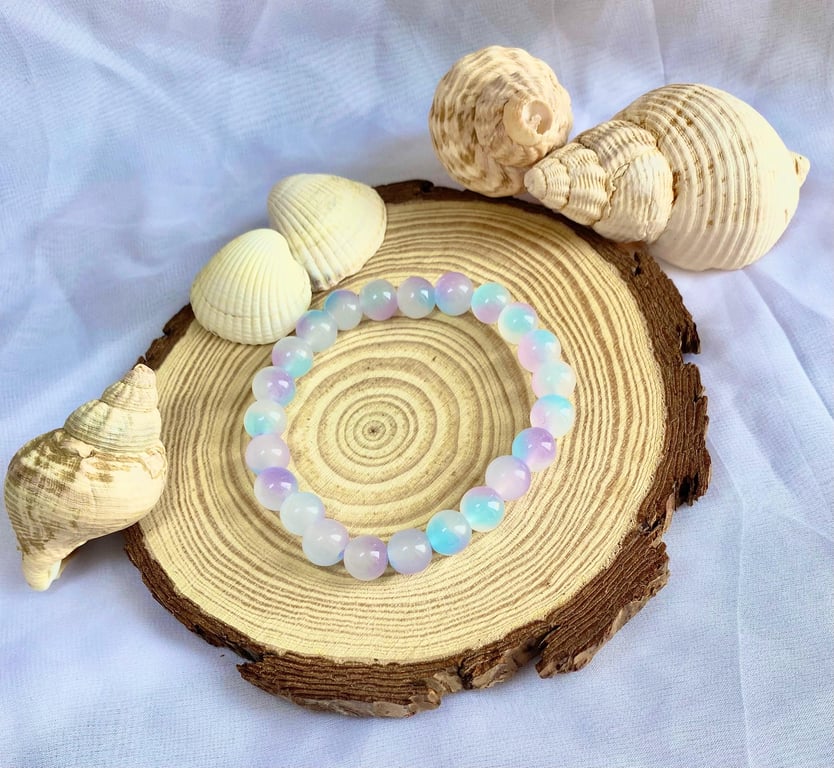 Handmade Glass Bead Bracelet Ocean Dusk Stackable Beaded Bracelet Colourful 