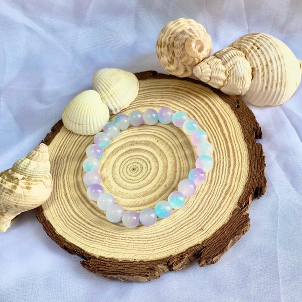 Handmade Glass Bead Bracelet Ocean Dusk Stackable Beaded Bracelet Colourful 