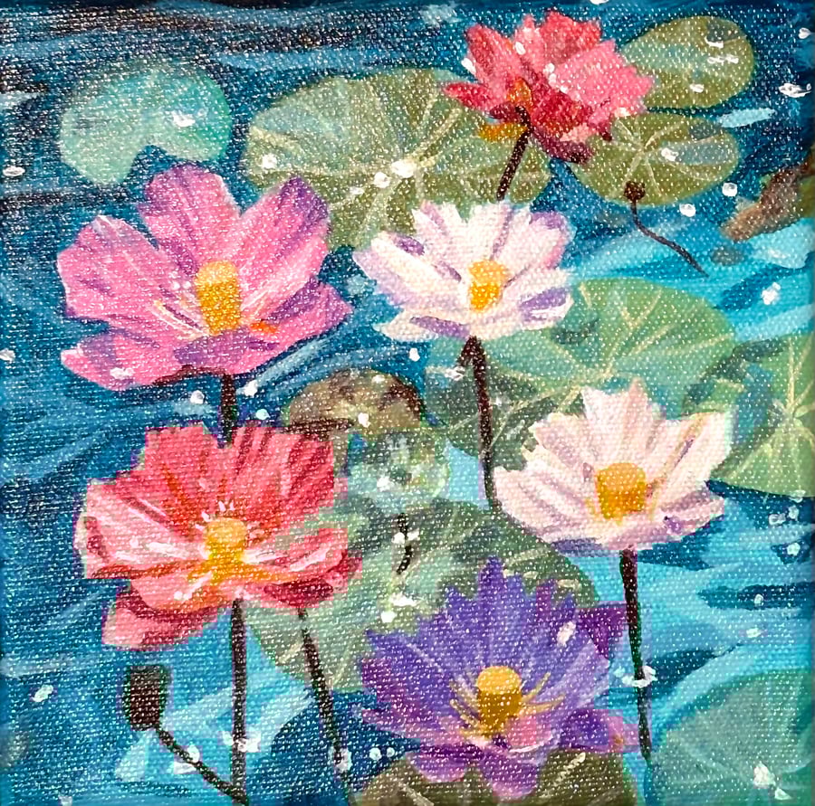 Colourful Water Lilies - Original Acrylic Painting inspired by Nature