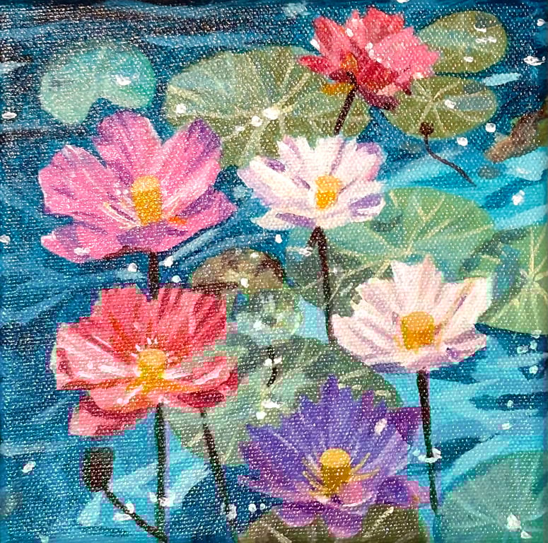 Colourful Water Lilies - Original Acrylic Painting inspired by Nature