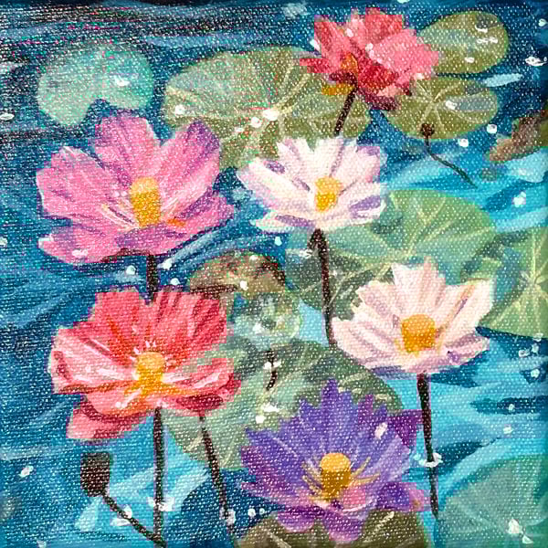 Colourful Water Lilies - Original Acrylic Painting inspired by Nature