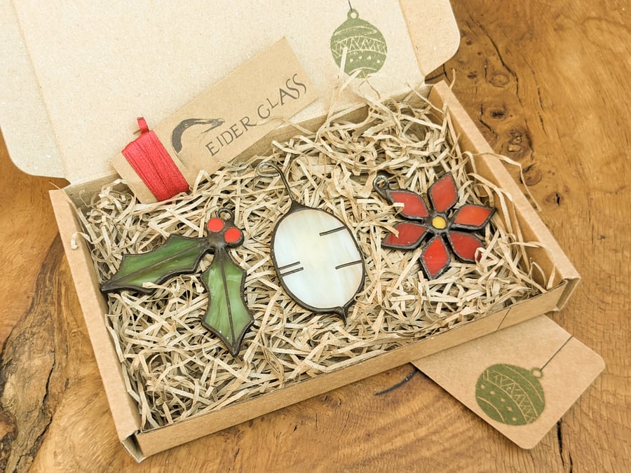 Stained Glass Christmas Tree Decorations, Handmade Heirloom Gift Set