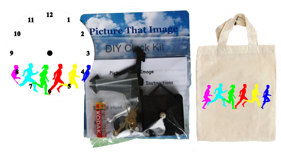 DIY 12cm Clock Kit Gift Set - Running in a Canvas Bag with a similar Motif