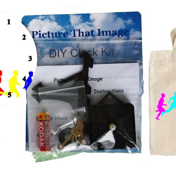 DIY 12cm Clock Kit Gift Set - Running in a Canvas Bag with a similar Motif