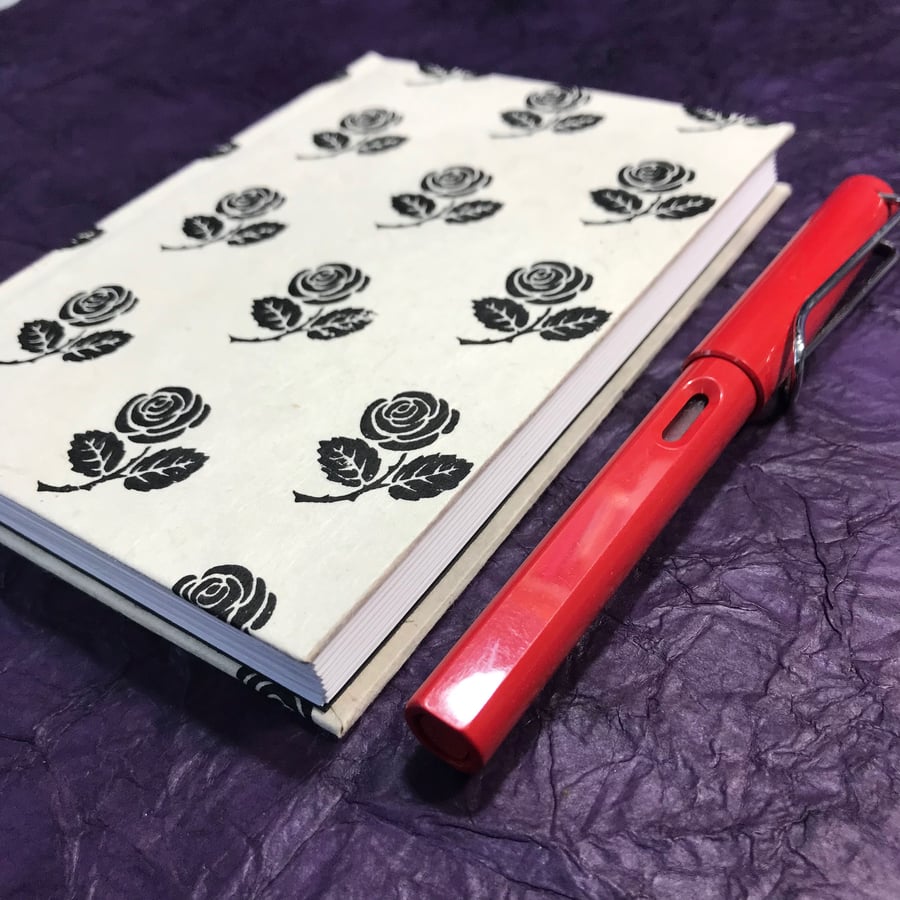 A6 Lined Notebook with black rose cover