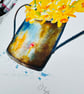 Watercolour Print Vintage Dual Handle Pot Full of Daffodils - Image 1