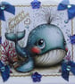 Cartoon Whale - Hand Crafted Decoupage Greeting Card - Happy Birthday - 3343