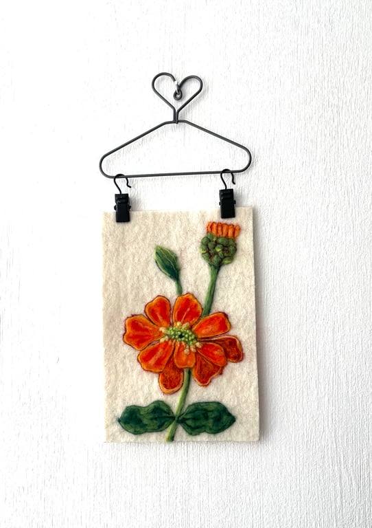 Hand Felted Zinnia Textile Artwork 
