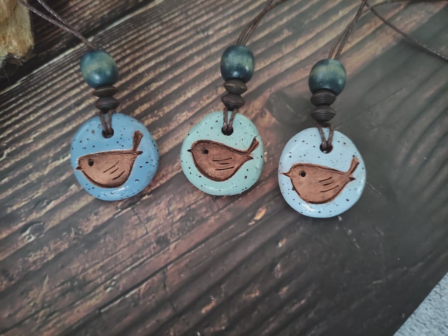 Clay Little Bird Pendant Necklaces, Essential Oil Diffuser, Vegan Friendly