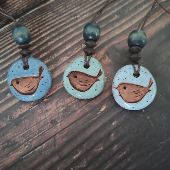 Clay Little Bird Pendant Necklaces, Essential Oil Diffuser, Vegan Friendly