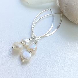 Pearl Sterling Silver long earrings Handmade in England, Metalsmith