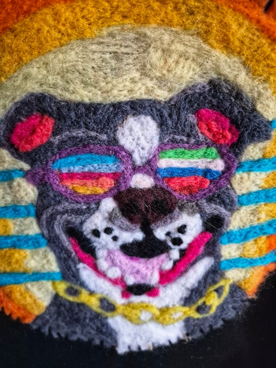 Needle Felted Retro Dog Tote Bag – 80s Inspired Neon Design