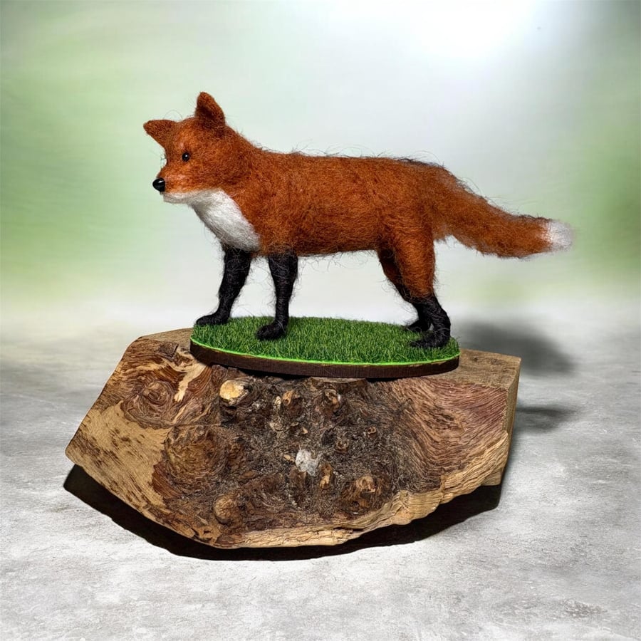 Mini needle felted fox, woollen sculpture, model