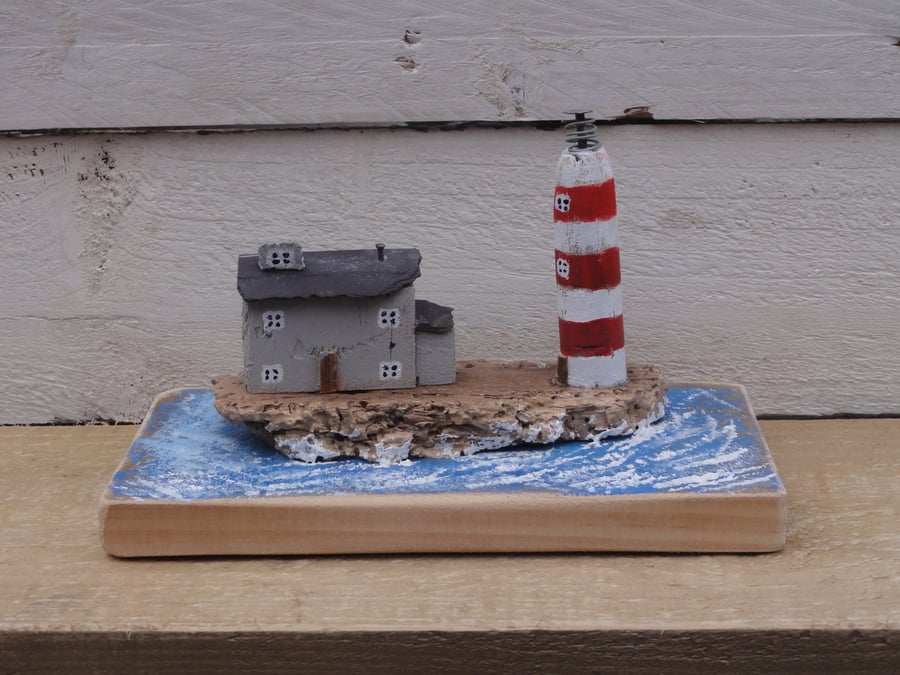 Little lighthouse scene - handmade ornament