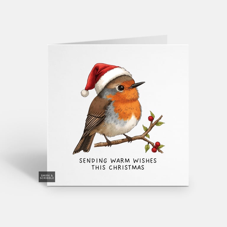 Unique Christmas Card - Cute Xmas Greeting - Robin 