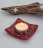 Snowflakes Fused Glass Trinket Dish-Tealight Holder - Red and Gold - Image 3