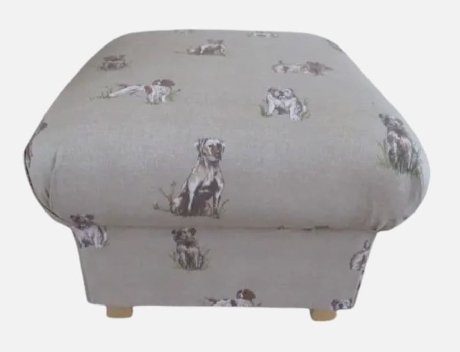 Storage Footstool Fryetts Pooch Natural Fabric Pouffe Dogs Bulldogs  Animals 