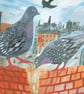 Pigeons on the roof A3 Print - Image 3