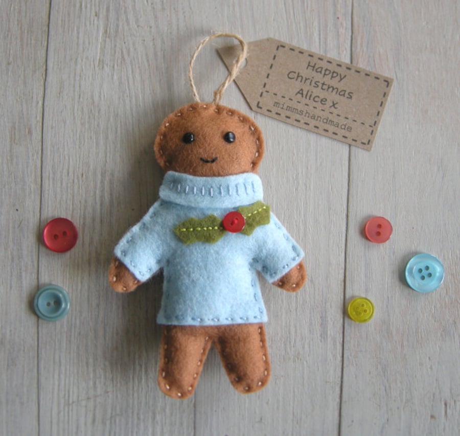 Handmade gingerbread decoration which can be personalised