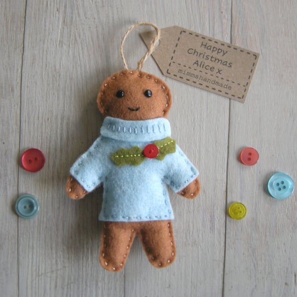 Handmade gingerbread decoration which can be personalised