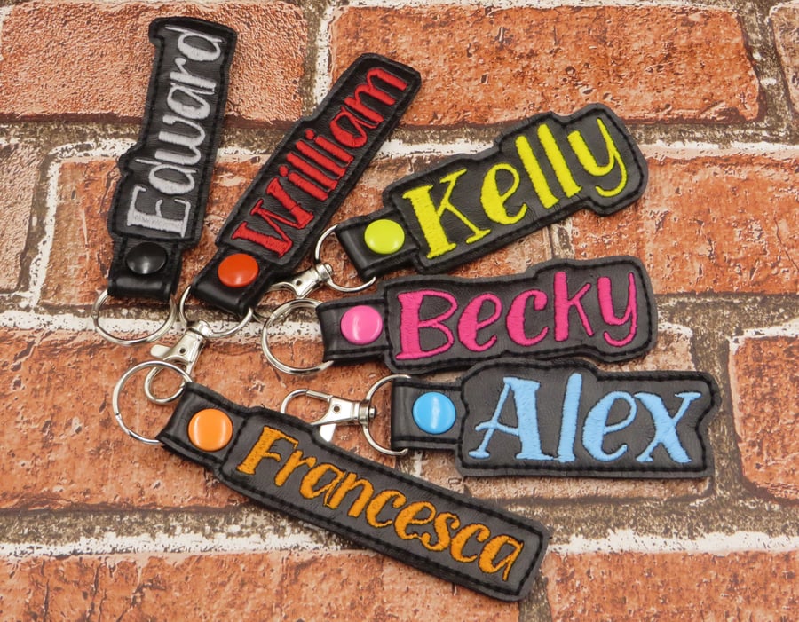 Personalised Embroidered Keyring, Custom name Key Ring