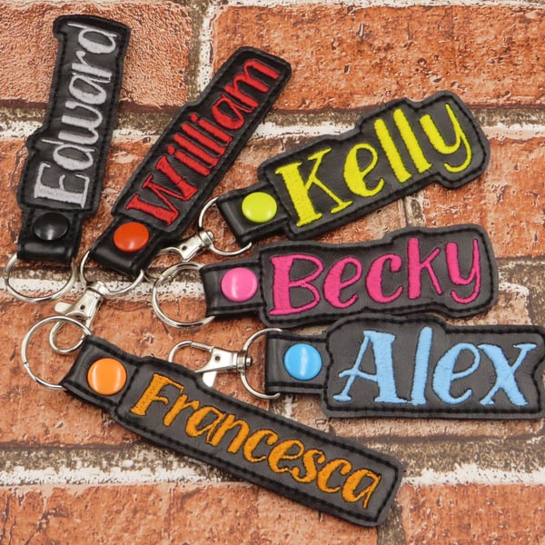 Personalised Embroidered Keyring, Custom name Key Ring
