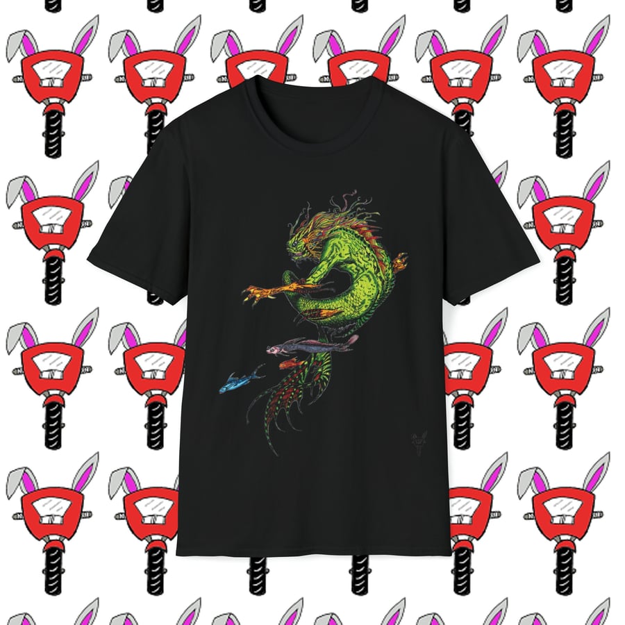 Merman Green Dragon Mermaid Fantasy Unisex Softstyle Tshirt by Bikabunny