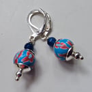 Dainty Polymer Clay Bead & Faceted Dyed Blue Agate Silver Plate Earrings