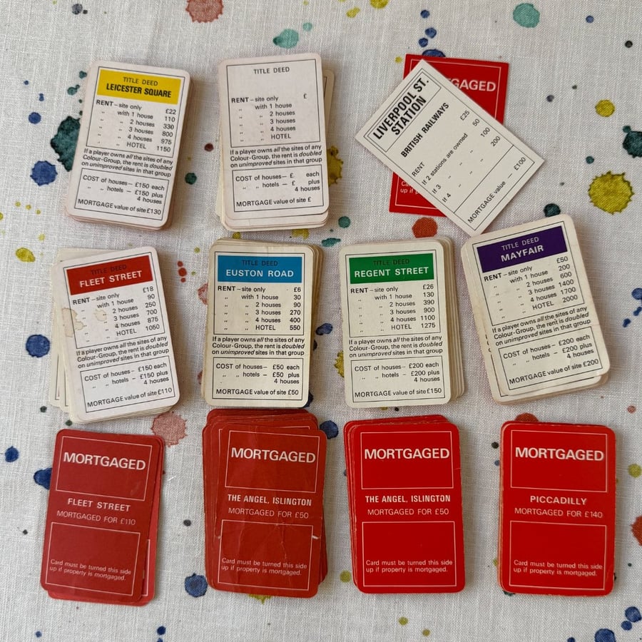 Image of Vintage Monopoly Property Cards - Game Parts For Reuse - Super Seconds