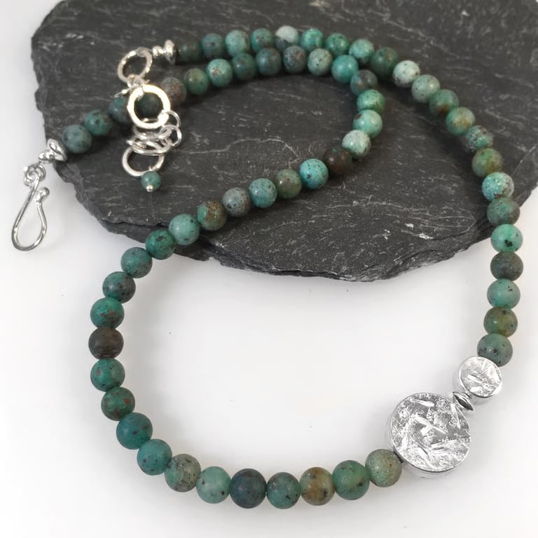  Sterling silver and blue green chrysocolla bead necklace