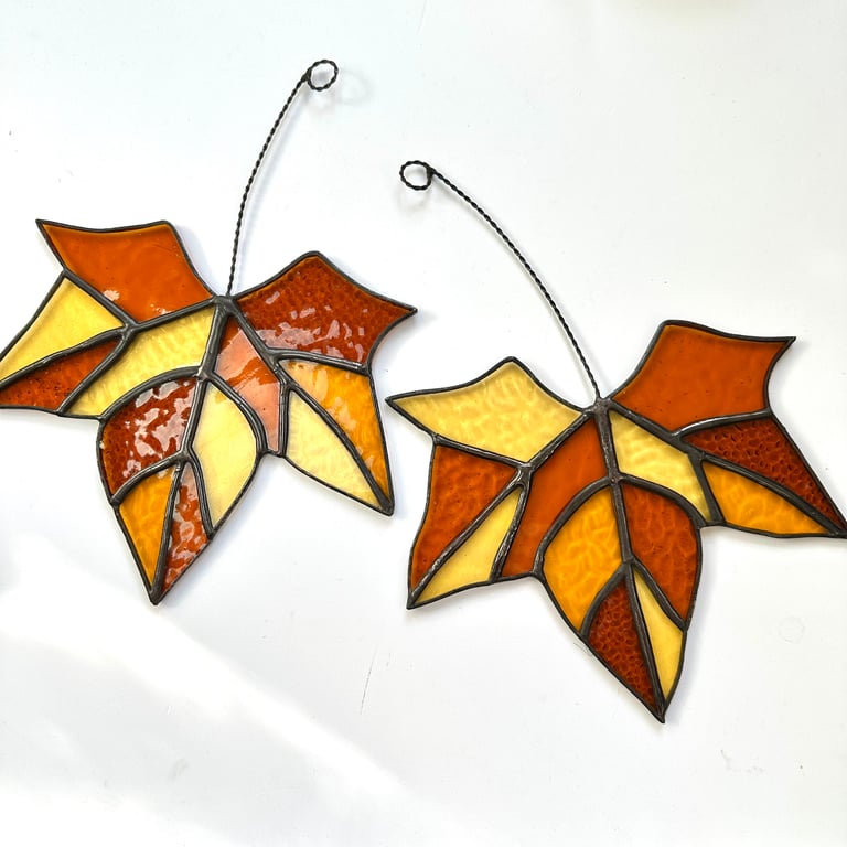 Stained Glass Maple Leaf Suncatcher - Handmade Hanging Window Decoration 