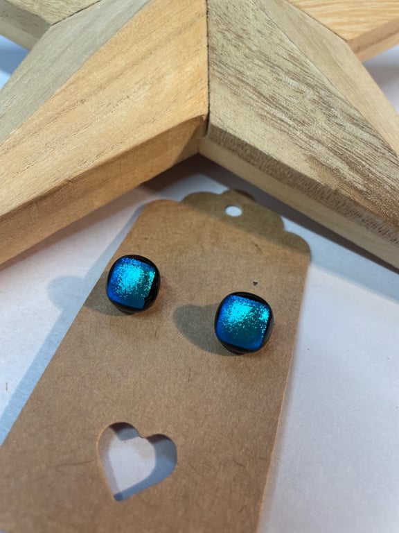 Clip on fuse glass Aqua blue earrings 