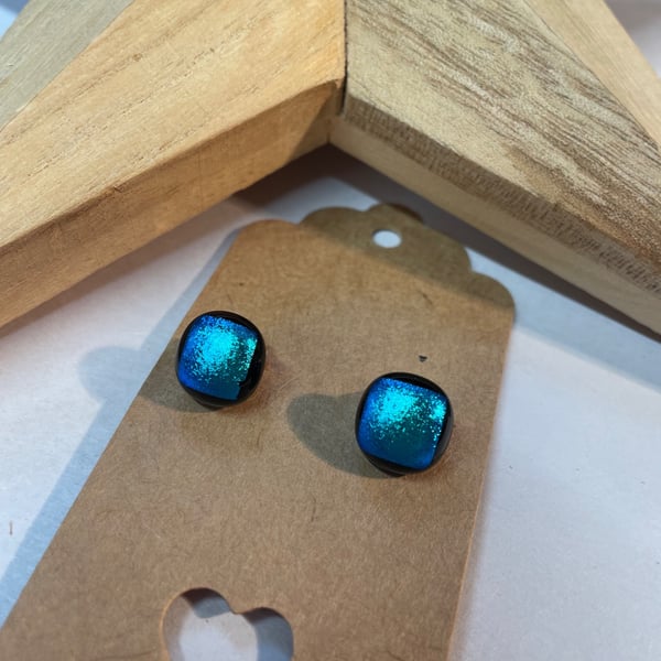 Clip on fuse glass Aqua blue earrings 
