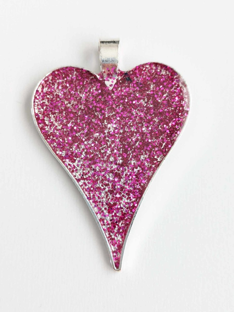 Large Heart Pendant With Pink-Purple Glitter