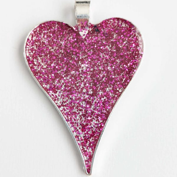 Large Heart Pendant With Pink-Purple Glitter