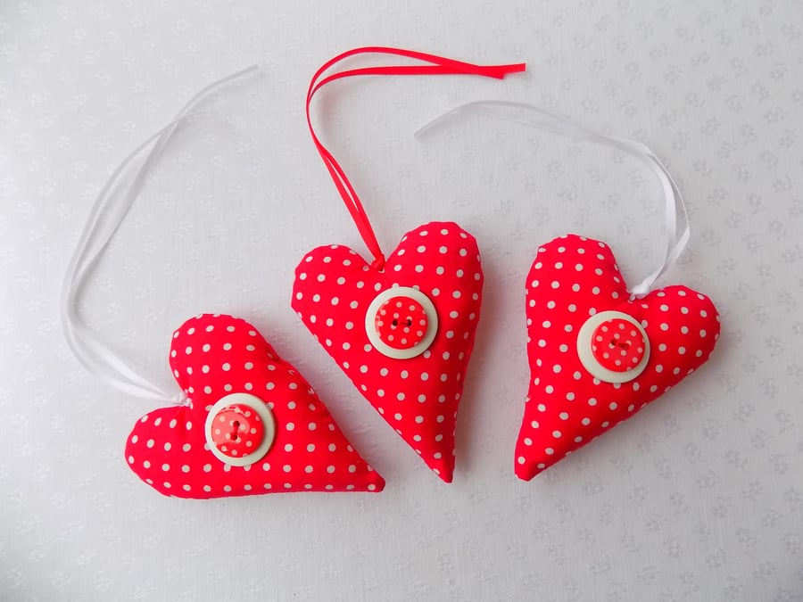 Red and White Spotty Hearts 3 pack  Hen do Birthday Party Favours Valentines Day