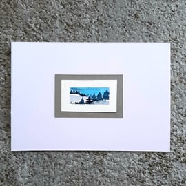 Sky Blue. Miniature Landscape. Abstract Ready To Frame. Small Painting