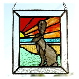 Sunset Hare Stained Glass Art Picture Suncatcher Handmade 008