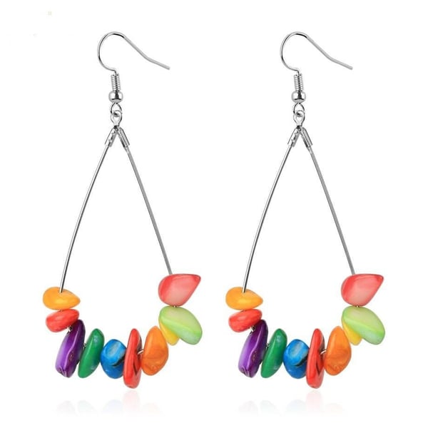 Rainbow Earrings Tumble Chip Dangle Drop Shaped Hoop