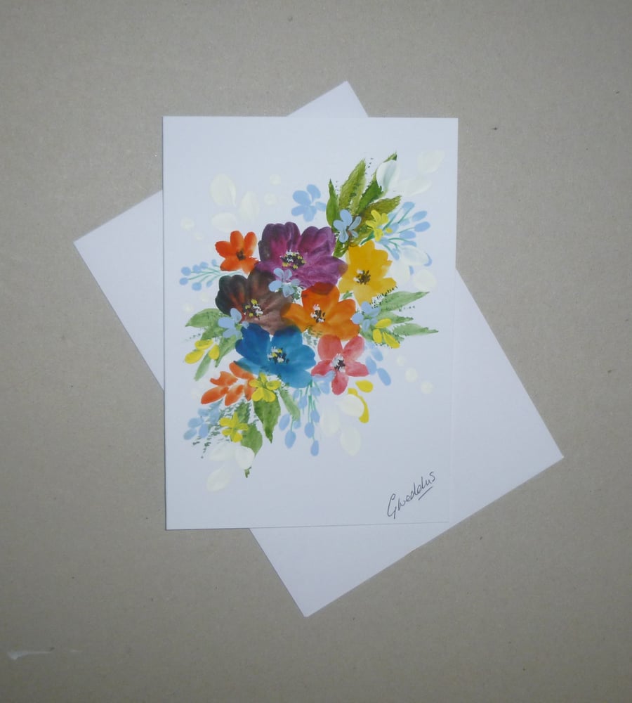 hand painted floral greetings card ( ref FA 319 M2 ) 