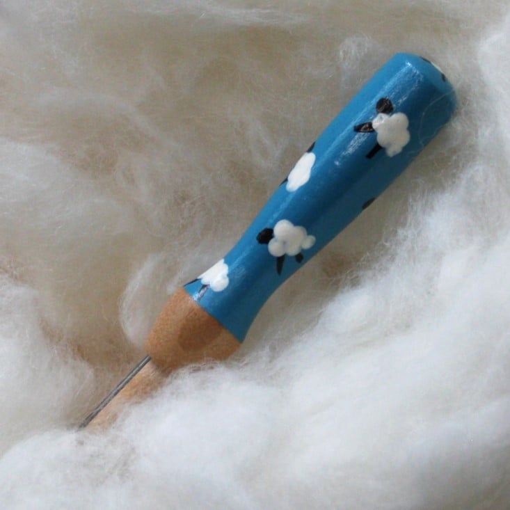  Hand painted turquoise sheep wooden needle grip tool for needle felting 
