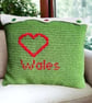 Handmade Crochet & Cross-Stitch Welsh Flag Cushion with Inner Pad. - Image 3