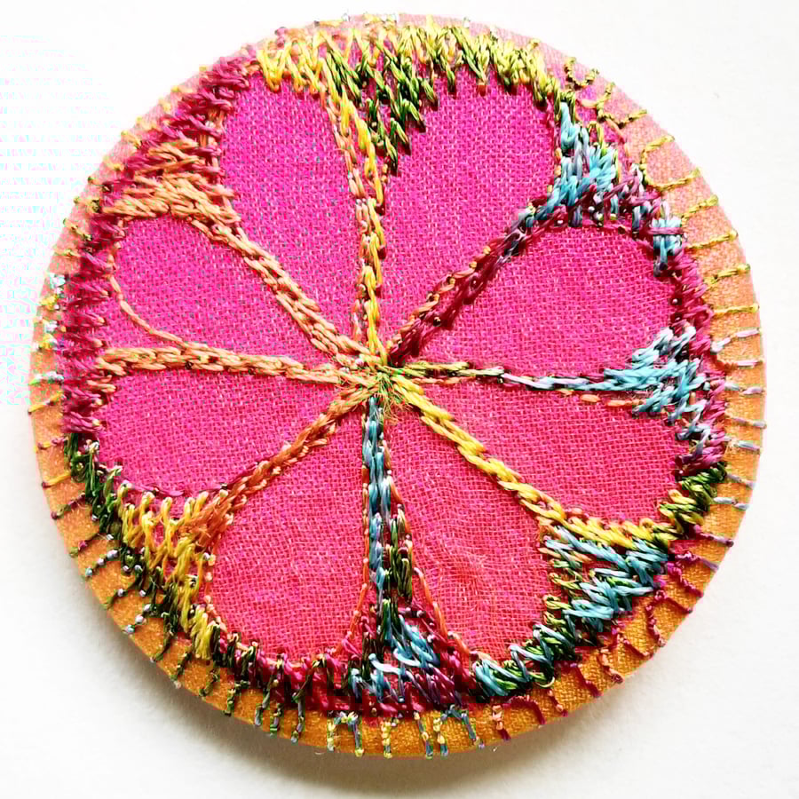 45mm Multicoloured Flower Textile Badge 