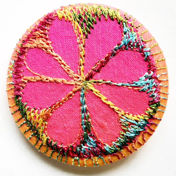 45mm Multicoloured Flower Textile Badge 